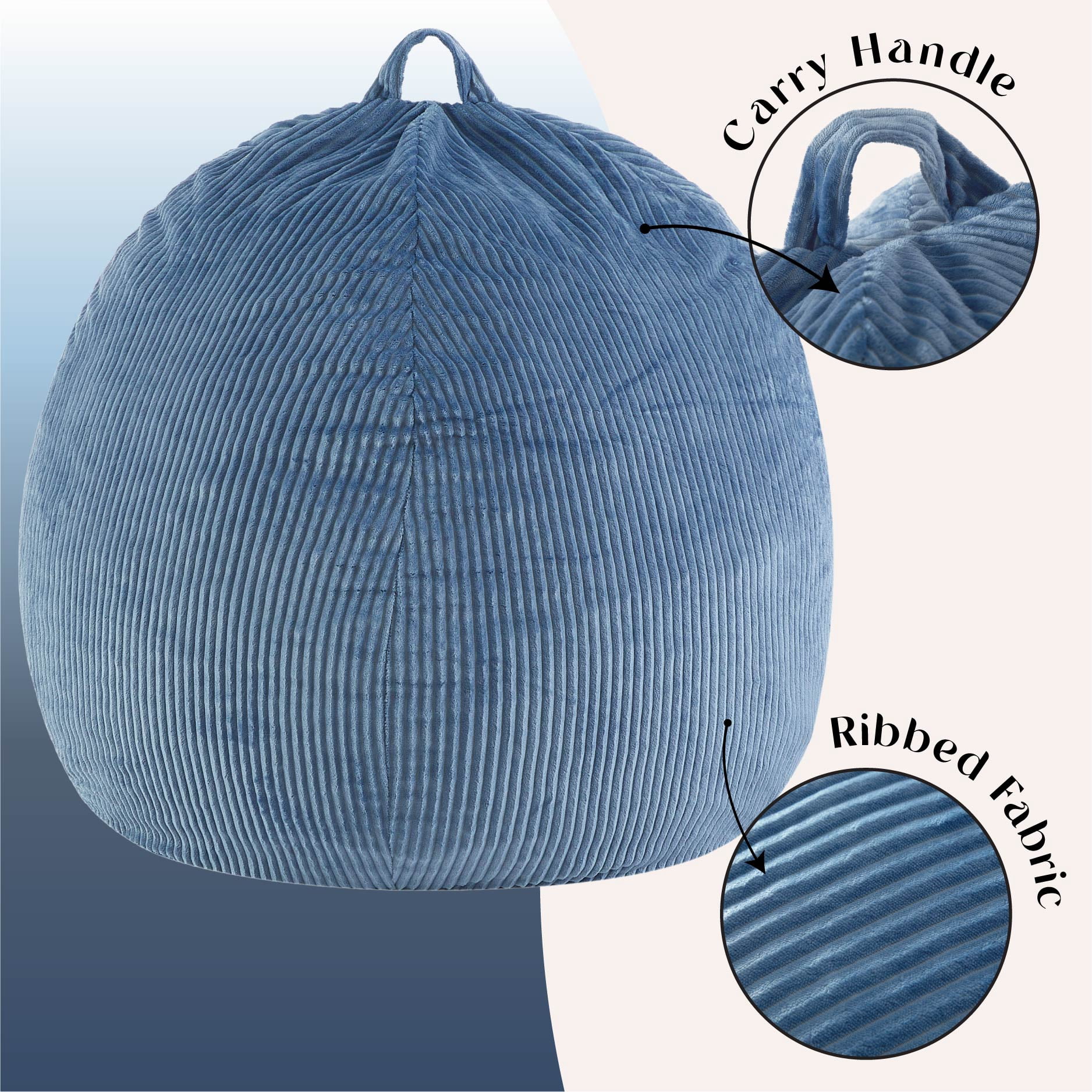 Urban Shop , Ribbed Compressed Foam Kids and Teen Chair, Blue Day