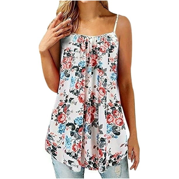 Mujeres Puls-Size O-Neck Button Chaleco sin mangas Impresión Camiseta corta Sling Tops Pompotops lopia995845