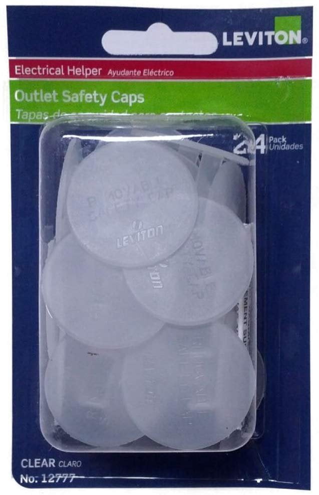 Leviton 12777 Outlet Protector Safety Caps, 24 Pieces, Clear