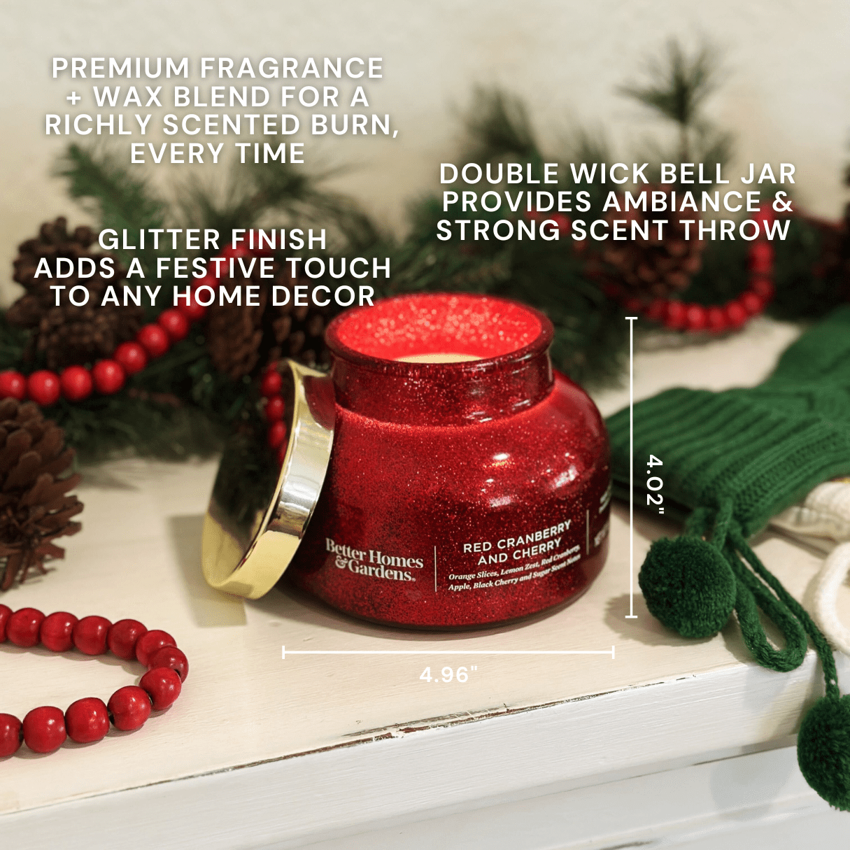 Better Homes & Gardens Red Cranberry and Cherry Scented 2 Wick Glitter 18oz Jar Candle