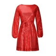 thumbnail image 4 of Cocktail Dresses for Women Loose Long Sleeve Straight Sequin Glitter Dress Party Sequin Beaded Dress for Prom, Red Carpet Events, and Birthday Celebrations. Red M, 4 of 5