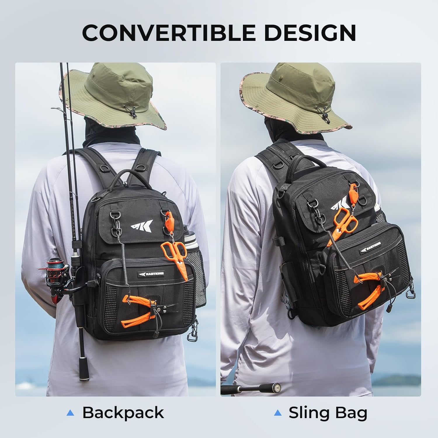 KastKing BaitSpace Fishing Sling Bag, Fishing Backpack with Rod & Beverage Holder, Tackle Bag for Fishing Gear