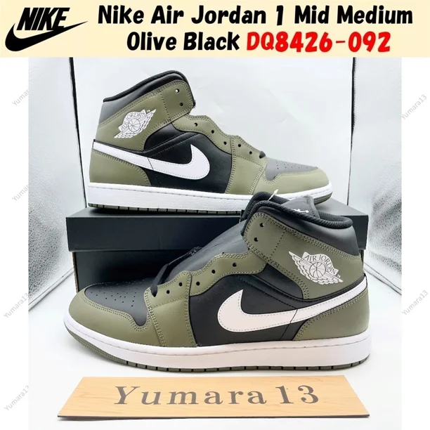 N I-K-E A i r-Jor-dan 1 Mid Medium Olive Black DQ8426-092 US Men's Size