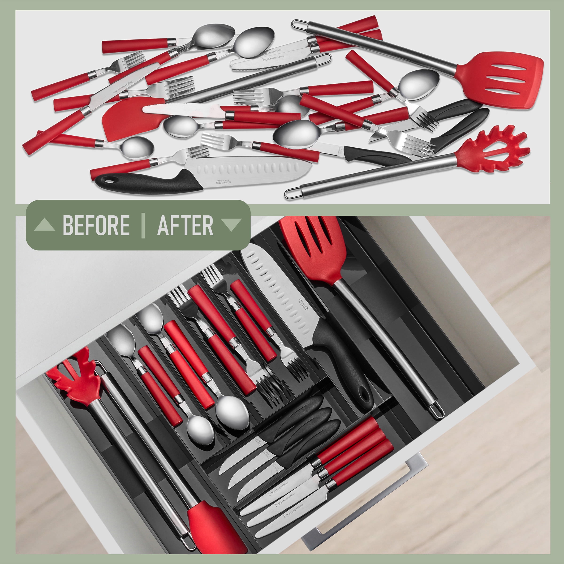 Sorbus Large Expandable Silverware Drawer Organizer – Adjustable Utensil & Cutlery Tray, Black