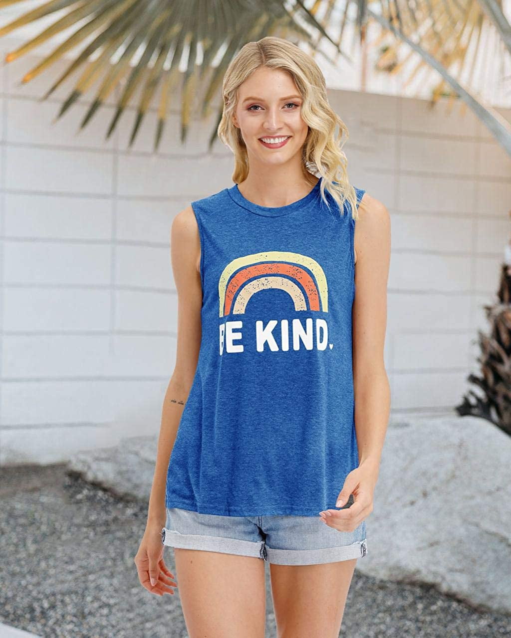 Womens Be Kind Tank Tops Casual Short Sleeve Rainbow Inspirational Graphic  Tees Tops - Walmart.com