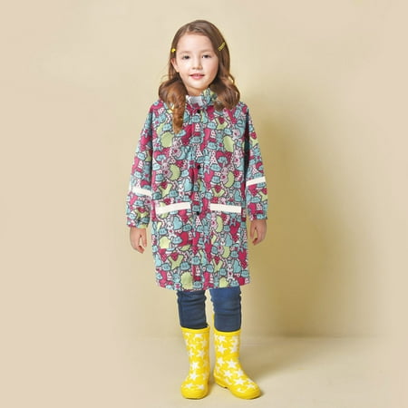 

Children Kids Boys Girls Hooded Cartoon Print Rain Dungarees Windproof Waterproof Outwear Raincoat Trench Coat Hoodies Clothes 2-11Y