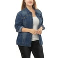thumbnail image 2 of Veste en Denim Délavé pour Femmes Grande Taille à Coutures, Boutonnée devant, Bleu 3X, 2 of 5