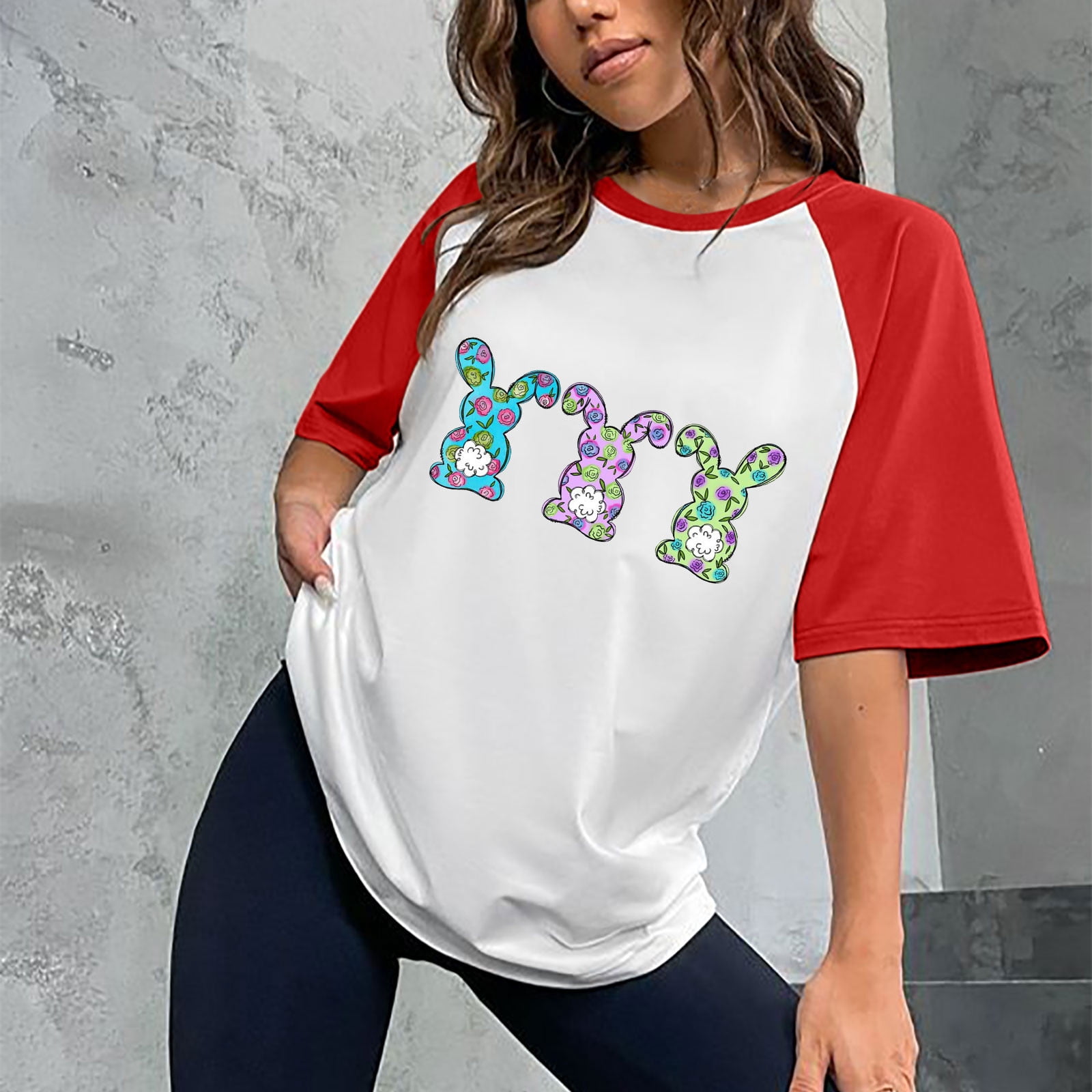 Meitianfacai Going Out Tops for Women Women's Patchwork Summer Casual Rousd  Neck Short Sleeve Easter Day Print T-Shirt Blouse Womens Shirts Red -  Walmart.com