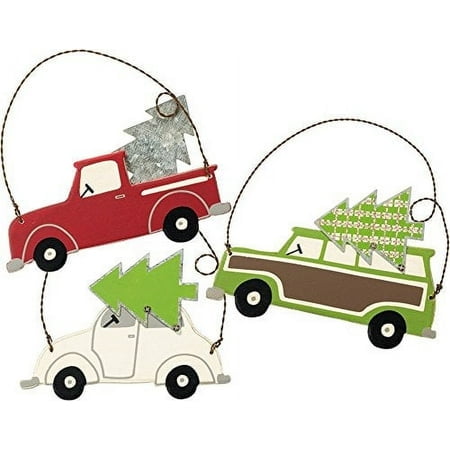 Primitives by Kathy Tin/Wood Christmas Ornaments, Set of 3, Bringing The Tree, 3 Piece