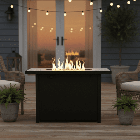 Teamson Home Outdoor Rectangular Propane Ceramic Gas Fire Pit with Metal Base