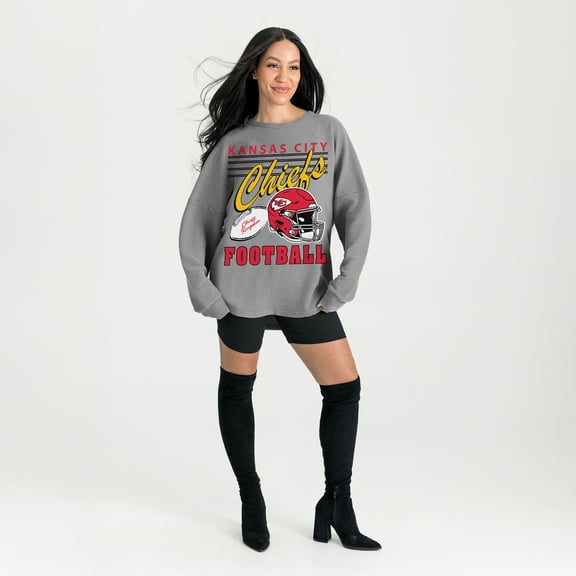 Women's Gameday Couture Gray Kansas City Chiefs Oversized Sweet Victory Corded Sweatshirt