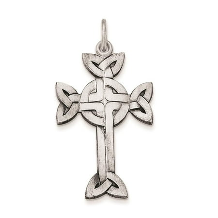 925 Sterling Silver Antiqued Textured and Brushed Celtic Cross Charm Pendant
