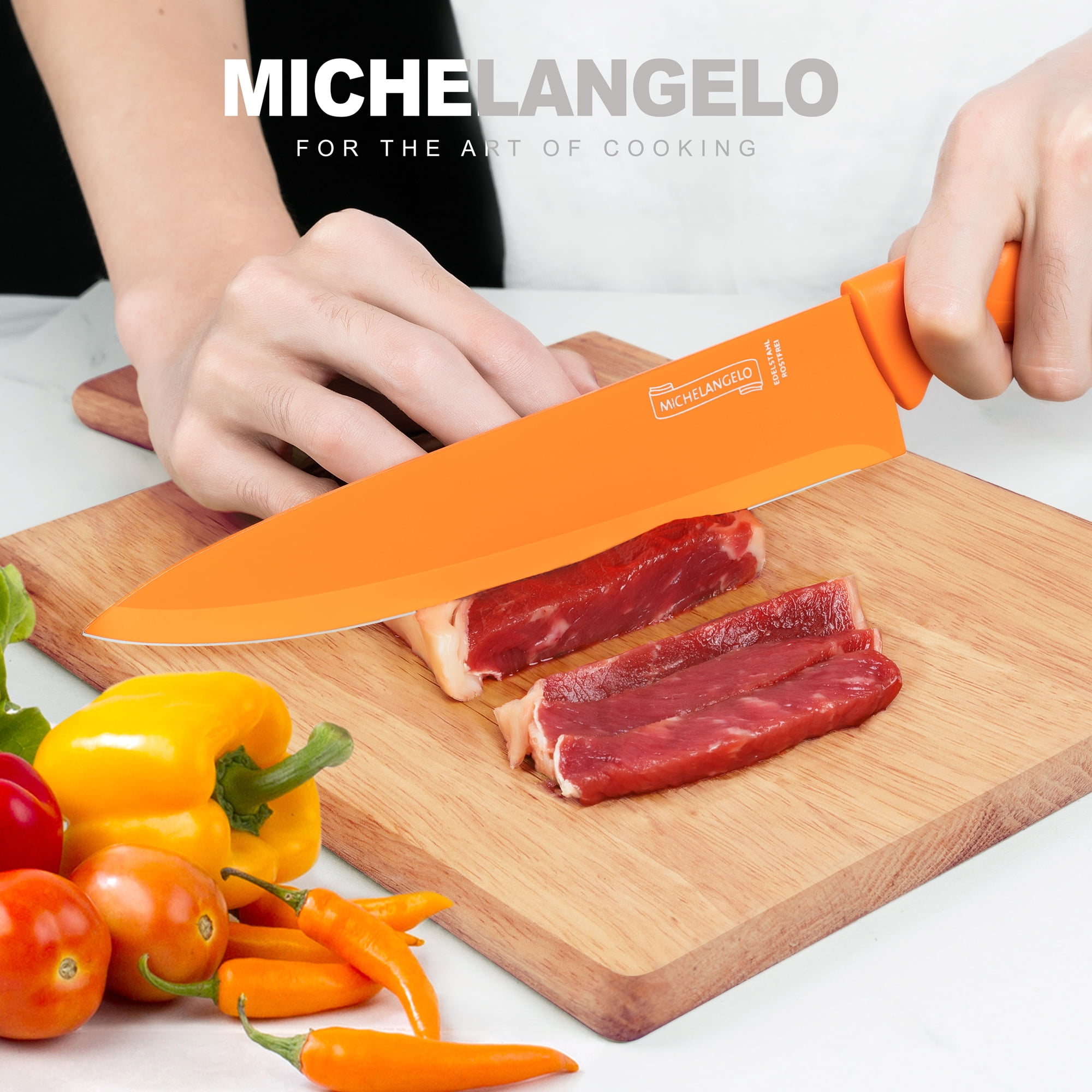 MICHELANGELO Kitchen Knife Set 5 Knives 5 Knife Sheath Covers Rainbow  Colors NEW