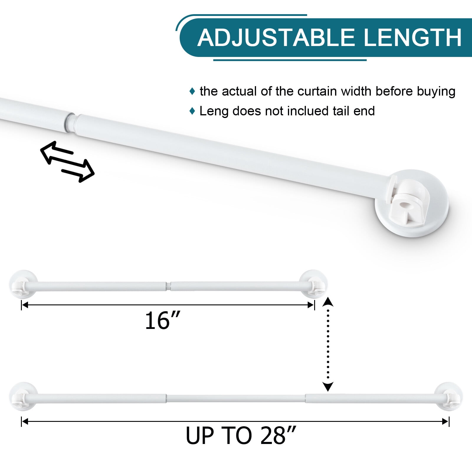 Turquoize 2 Pack Adjustable Magnetic Curtain Rods 16 to 28 inch Multi-Use for Iron and Steel Place with Upgraded Rotating Head, White