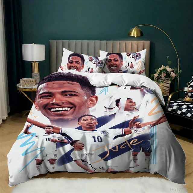 Soccer Player Jude Bellingham Bedding Set,3 Pieces Lightweight Duvet Cover Set-Ultra Soft Quilt Cover Zipper Closure