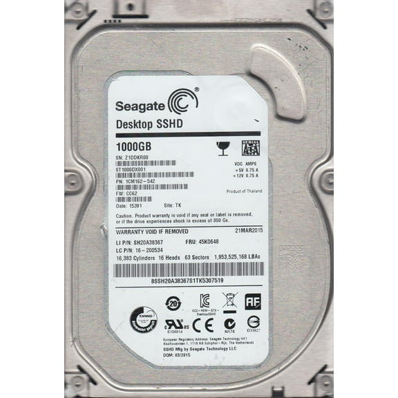 ST1000DX001, Z1D, TK, PN 1CM162-542, FW CC62, Seagate 1TB SATA 3.5 Hard Drive