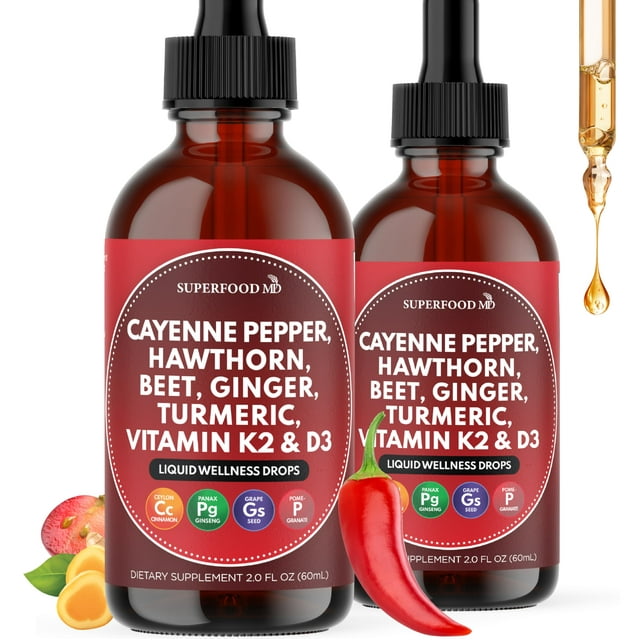 Suplemento líquido de pimienta de cayena Superfood MD de 120 ml con espino blanco