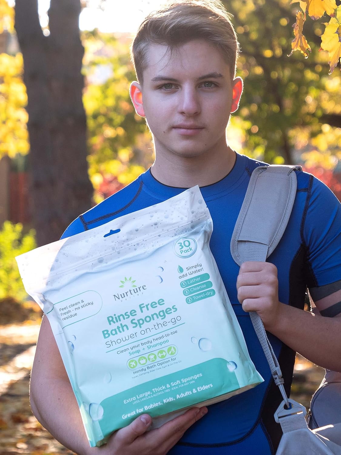 Nurture Sponge Bath Wipes, Large Disposable Wash Cloths for Adults, Seniors, & Bedridden, No Rinse Camping Travel Essentials, 90 Count