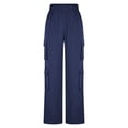 thumbnail image 7 of ClodeEU Women's High Waist Wide Leg Cargo Pants, Elastic Waist Casual Streetwear Trousers with Pockets Navy,Women's Plus XXL, 7 of 7