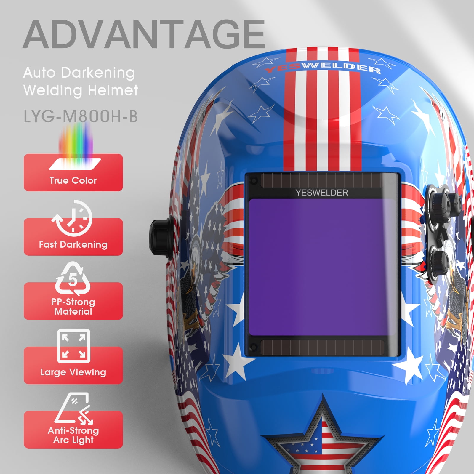 YesWelder Welding Helmet, Large View True Color Auto Darkening Welding Mask, for Tig/Mig/Stick/Cut/Grind