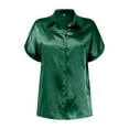 thumbnail image 5 of Summer Tops for Women 2025 Silk Button Down Satin Short Sleeve V Neck Casual Work Blouse Summer Shirts for Women GN1 XL, 5 of 5
