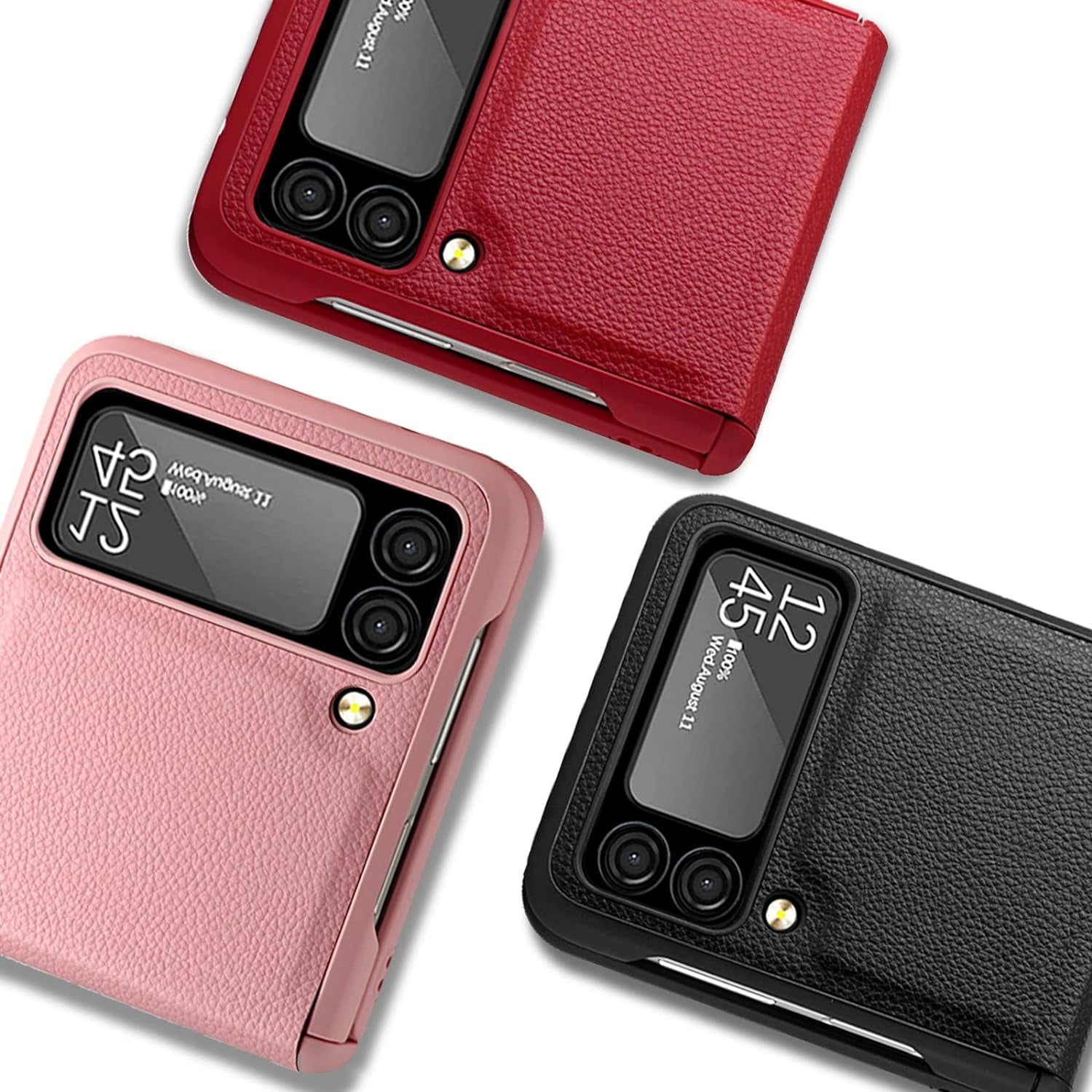Compatible Samsung Z Flip 3 5G Case with Hinge Protection Screen Protector,All Around Protection Ultra Thin PU Leather+PC Case Galaxy Z Flip 3 Case for Samsung Flip 3 Phone Case Cute– Red