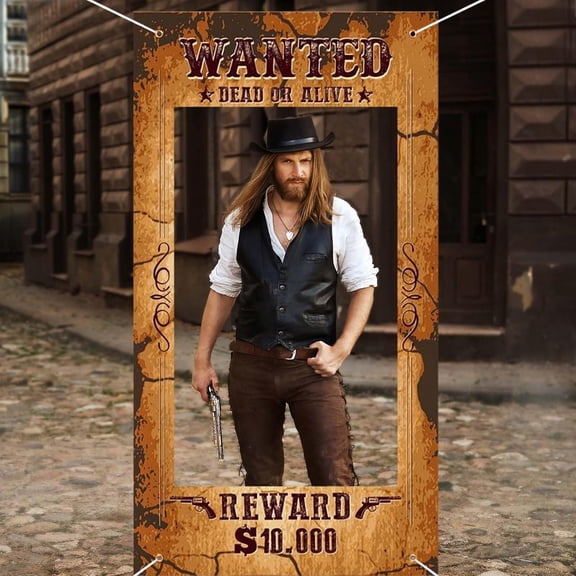 36x72in Rustic Western Cowboy Wanted Poster Door Cover for Birthday