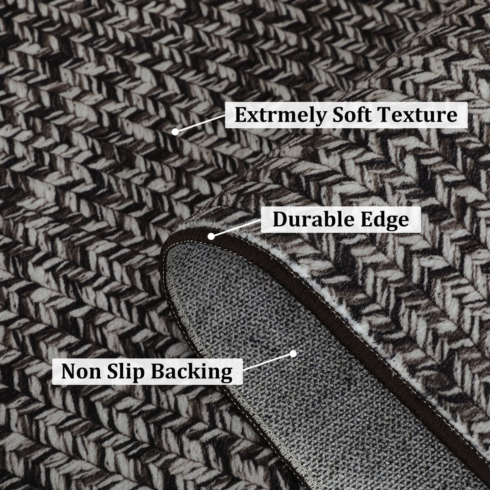 Tzou Braid Print Area Rug, Non-Slip Low Pile Washable Carpet for Living Room, Bedroom, Office