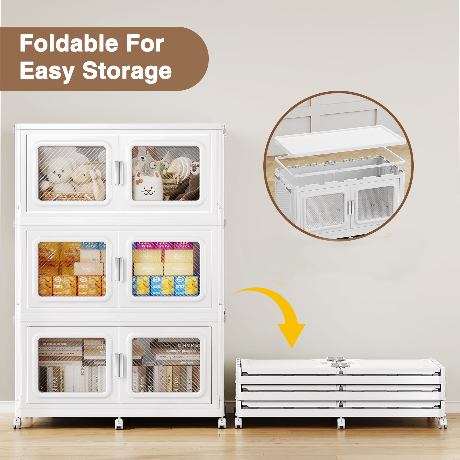 Broview 220 Qt Stackable Storage Bins with Lids , 55gal Extra Large Plastic Storage Drawers, Collapsable Storage Organizer with Front Opening Door, Closet Organizers and Storage 6 Wheels