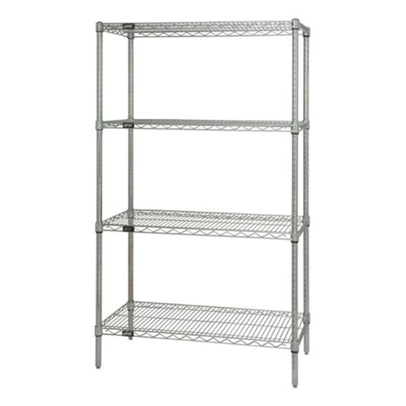 Wire Shelving Starter Kit, 42"W x 14"D x 54"H, 600 - 800 lb. capacity, includes (4) wire shelves and (4) posts, chrome plated finish, NSF, shipped KD