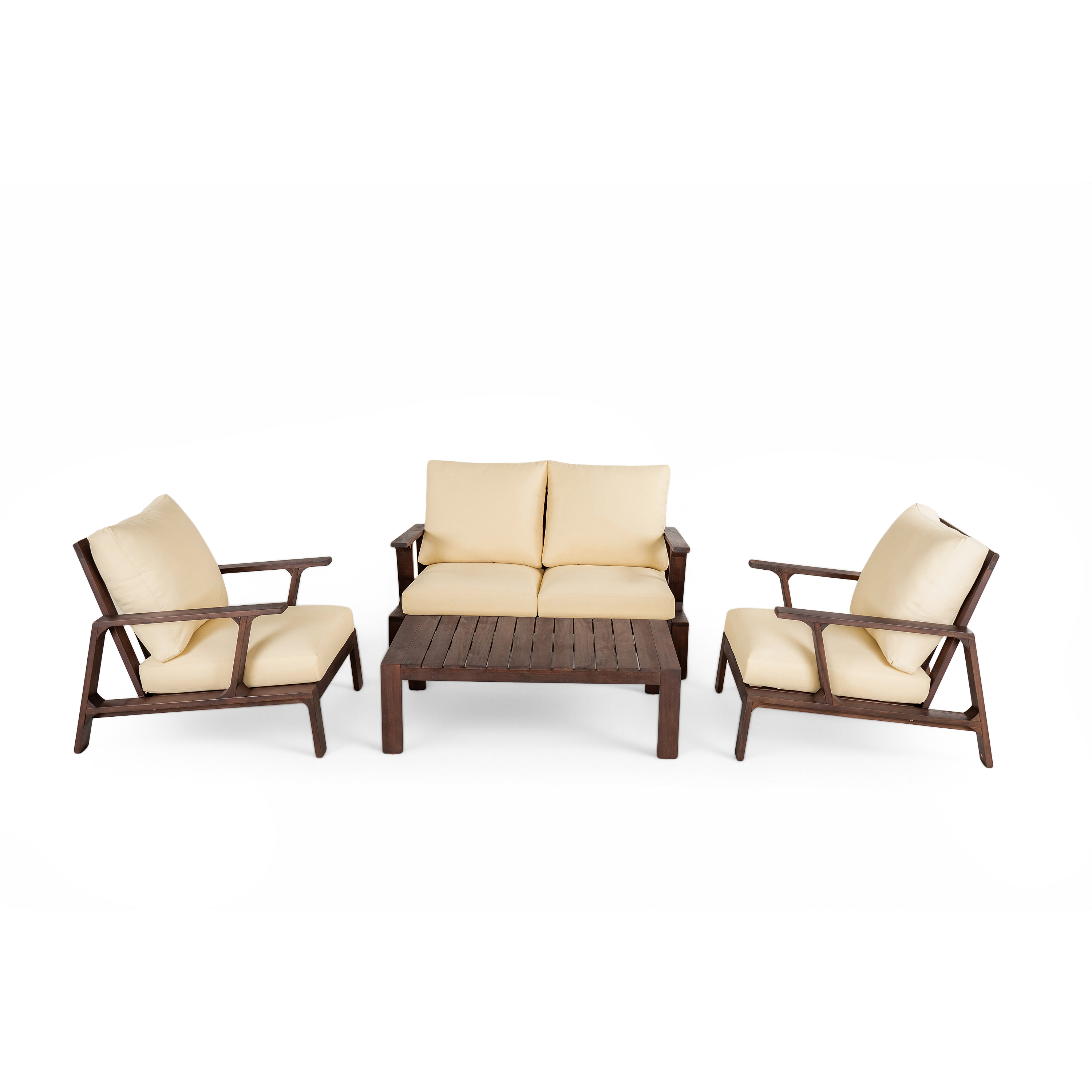 EUROCO 4 Pieces Outdoor Sofa Set 4-person Patio Seating Group Outdoor Conversation Set with Cushions and a Coffee Table for Patios, Gardens, or Balcony