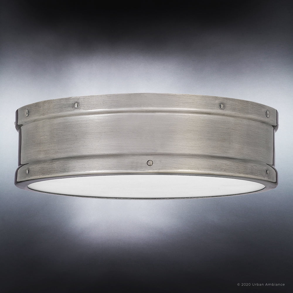 Luxury Craftsman Indoor Ceiling Light, 3.50''H x 12.75''W, with Vintage Style Elements, Antique Design, Rustic Polished Nickel Finish and Antique Polished Nickel Steel Shade, UQL4171