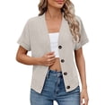 thumbnail image 2 of Nooxsoe Sweater Cardigan Women Short Sleeve Open Front Ribbed Knit Throw Over Cardigan Basic Cardigans for Women Cardigan with Pockets Beige L, 2 of 4