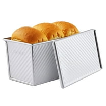 CHEFMADE Pullman Loaf Pan with Lid, 1Lb Dough Capacity Non-Stick Rectangle Corrugated Toast Box for Oven Baking 4.2" x 7.7"x 4.4"(Champagne Gold)