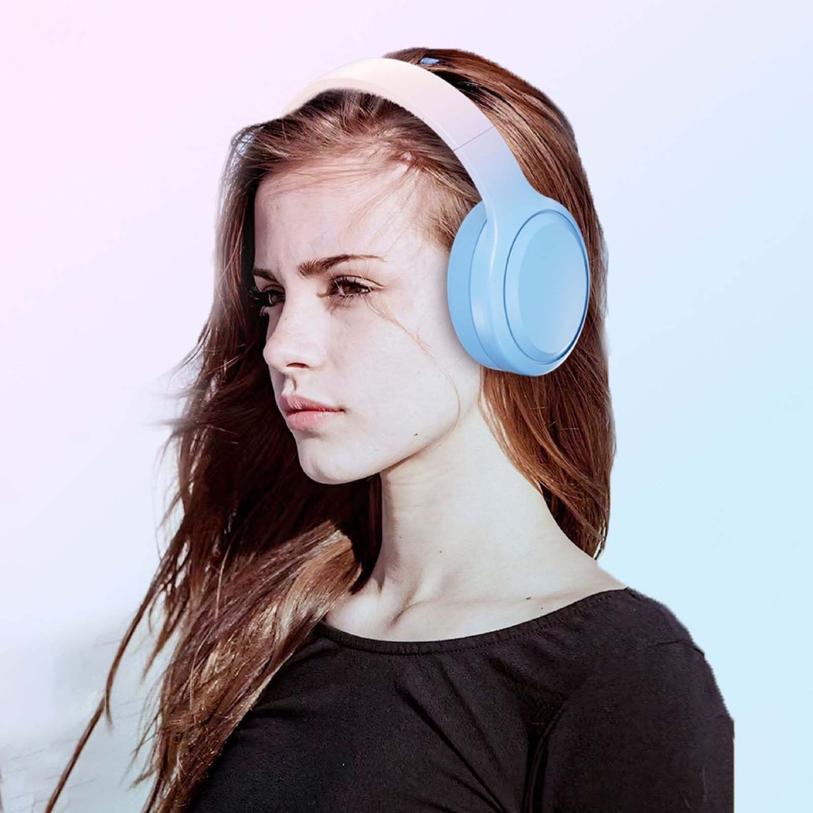 Bluetooth Headphones Over Ear, 80H Playtime Headphones Wireless with Mic, Bluetooth Headphones with 3 EQ Modes, HiFi Stereo Foldable Wireless Headphones for Phone PC Travel Workout,Blue