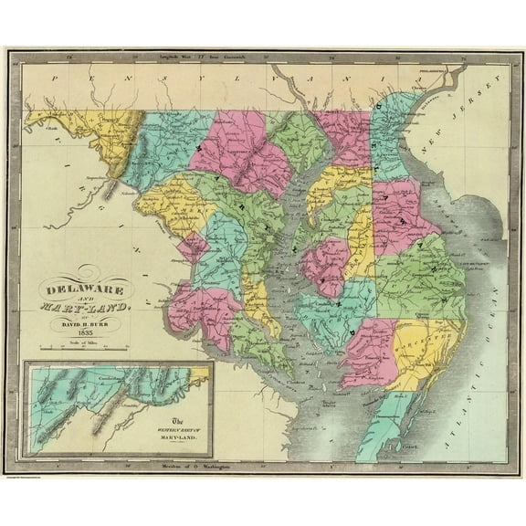 Historic State Map - Delaware - Burr 1835 - Vintage Wall Art