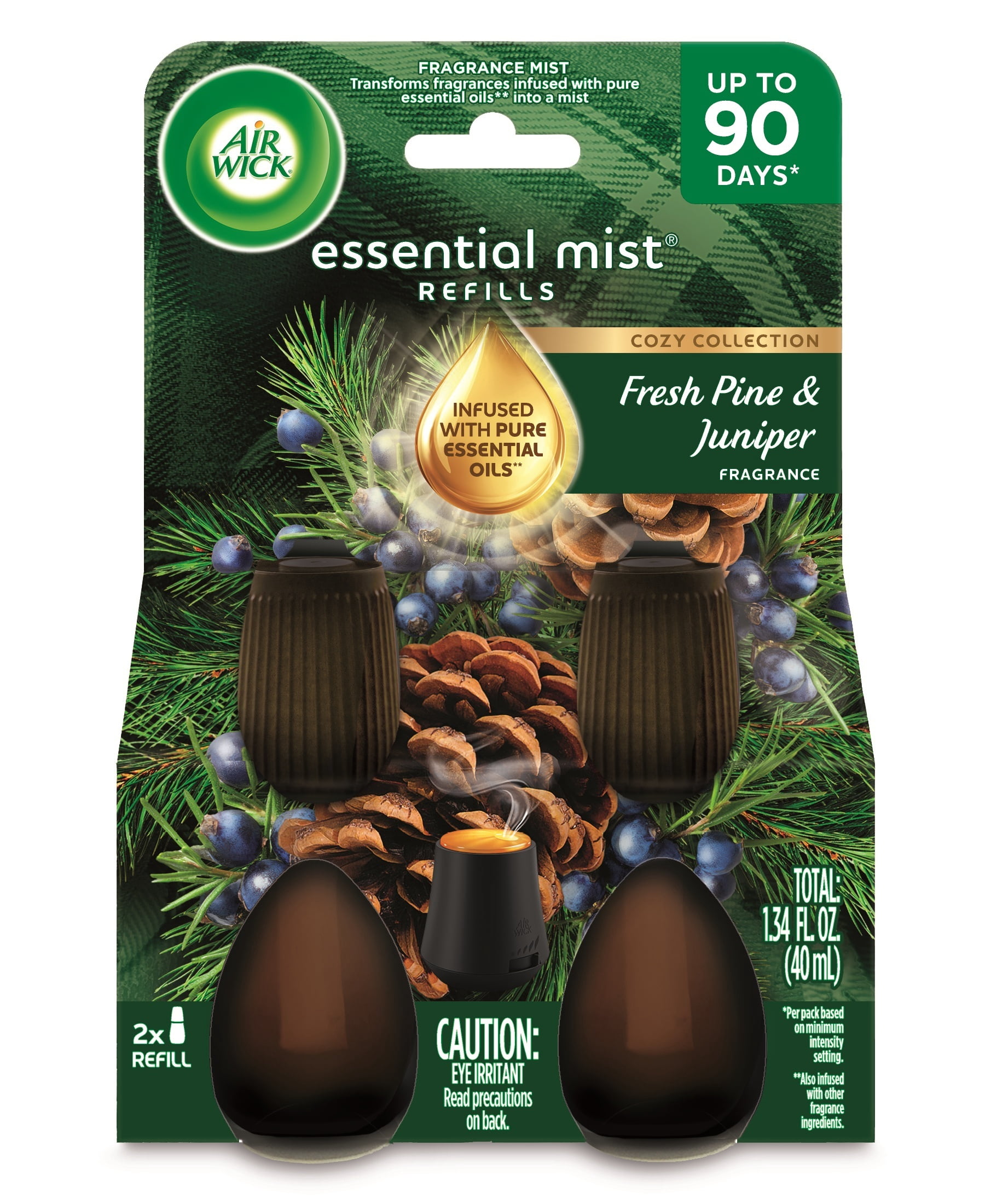 (3 pack) Air Wick Essential Mist Scented Oil Cordless Diffuser Refills, Fresh Pine and Juniper, 2 Count