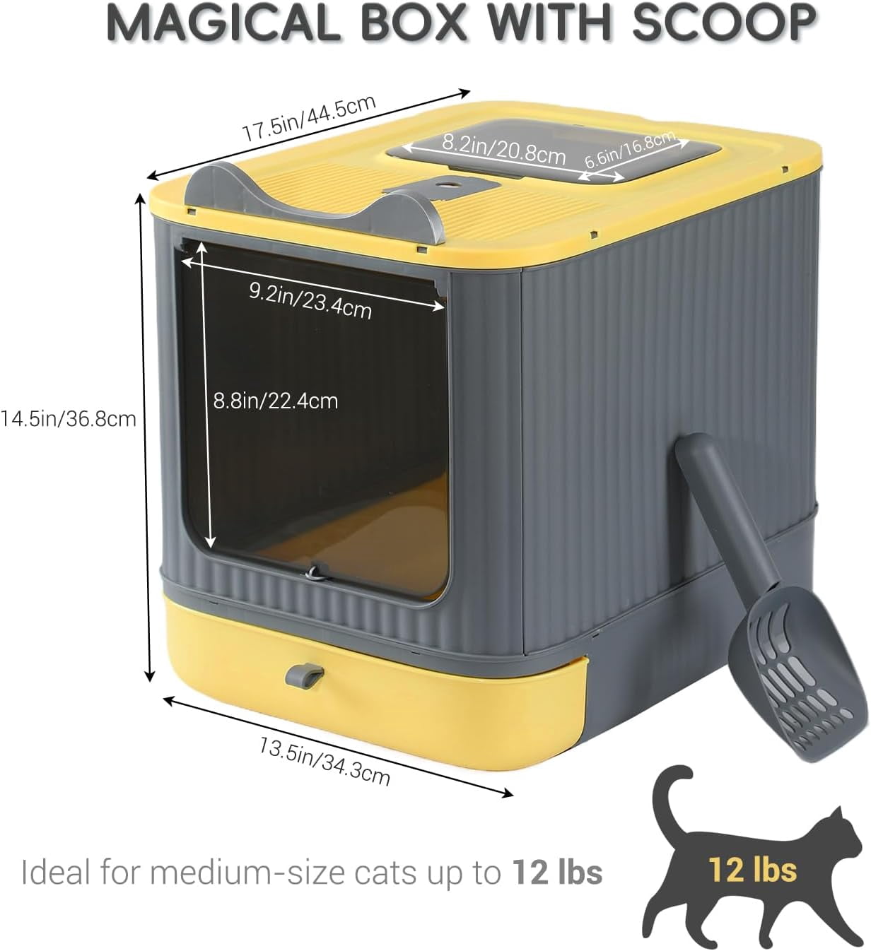 LCZLBRRD Foldable Cat Litter Box for Kitten to Adult Cat, Fully Enclosed with Scoop, Odor Control, Yellow & Grey
