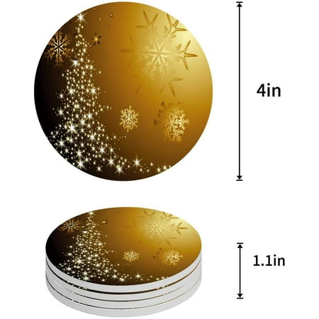 

KXMDXA Christmas Tree Snowflakes Set of 6 Round Coaster for Drinks Absorbent Ceramic Stone Coasters Cup Mat with Cork Base for Home Kitchen Room Coffee Table Bar Decor