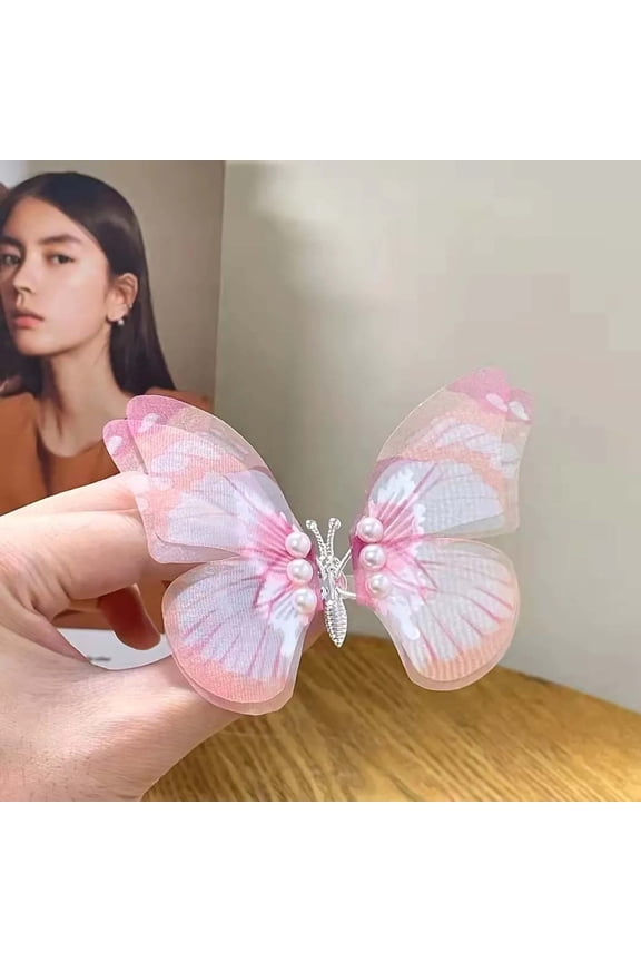 Gradient Color Moving Butterfly Hair Clips, QQZ Elegant Shimmering Hair Accessories for Girls, Realistic Wing Pearl Alloy Barrettes for Kids Party Gift