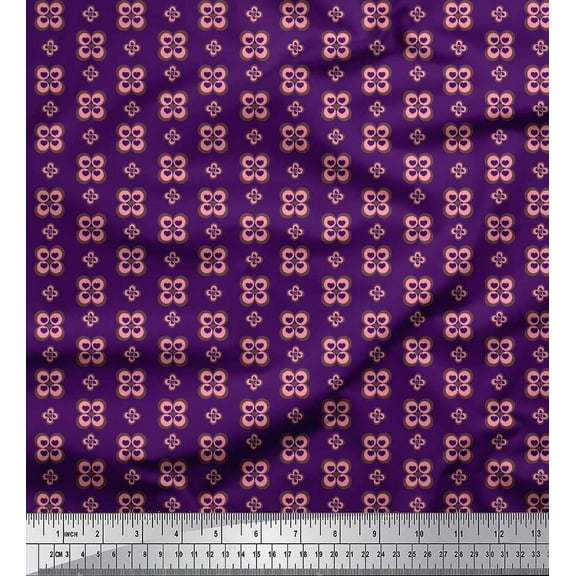Soimoi Purple Cotton Voile Fabric Circle & Heart Fabric Prints By Yard 42 Inch Wide