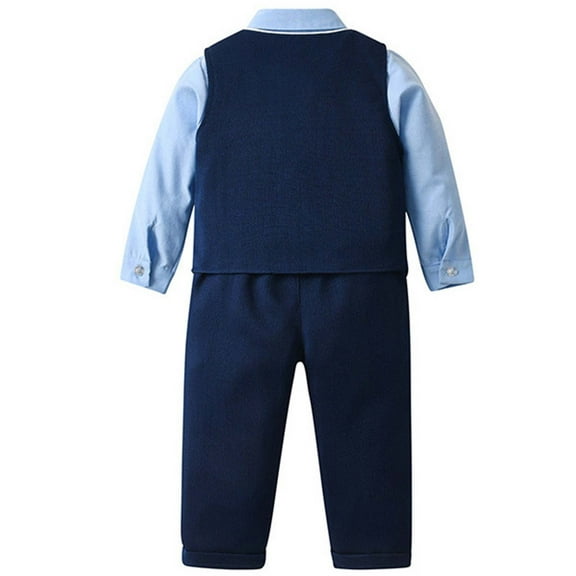 WOYY Infant Boys Formal Suit Long Sleeve Dress Shirt Vest Pants Bow Tie 4Pcs Set, Sizes 18-24M