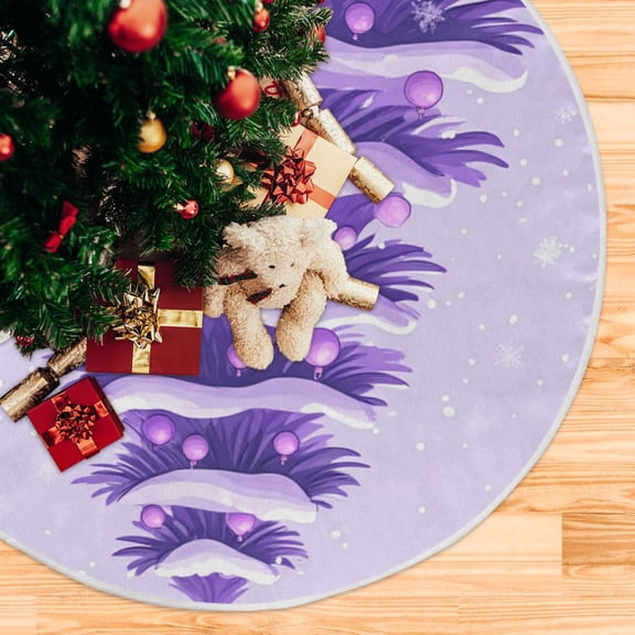 Purple Christmas Tree Presents Christmas Tree Skirt Opening Design Floor Mat Holiday Decor 35 inch