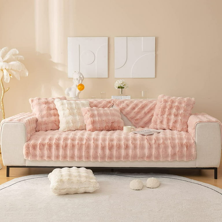 Thick Rabbit Plush Sofa Cushion, 2023 New Non-Slip Sofa Cover, Soft Faux  Throw Couch Cushion Covers Furniture Protector Mat ( Pink, 70*90cm ) 