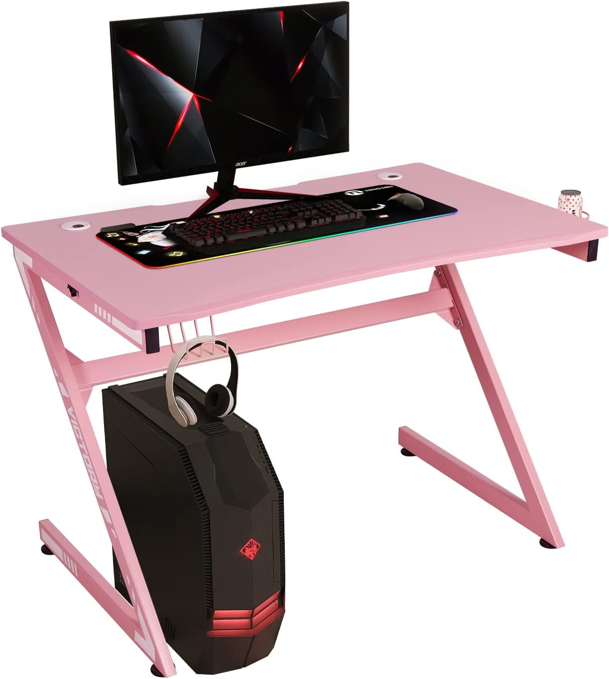 LAZZO ZShaped Gaming Desk PC Computer Desk Racing Gaming Table Gamer