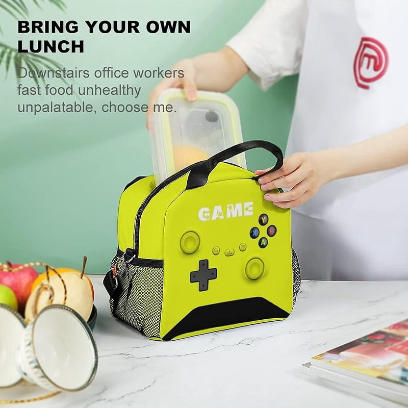 Game Lunch Bag for Gamer, Insulated Video Game Lunch Box for Work Office Travel Picnic Hiking Beach, Waterproof Leakproof Portable Fits Most Bento Boxes