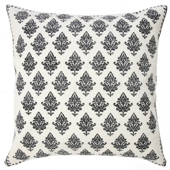 Elm & Oak Grace 20" x 20" White/Black Damask Cotton Adult Decorative Throw Pillow