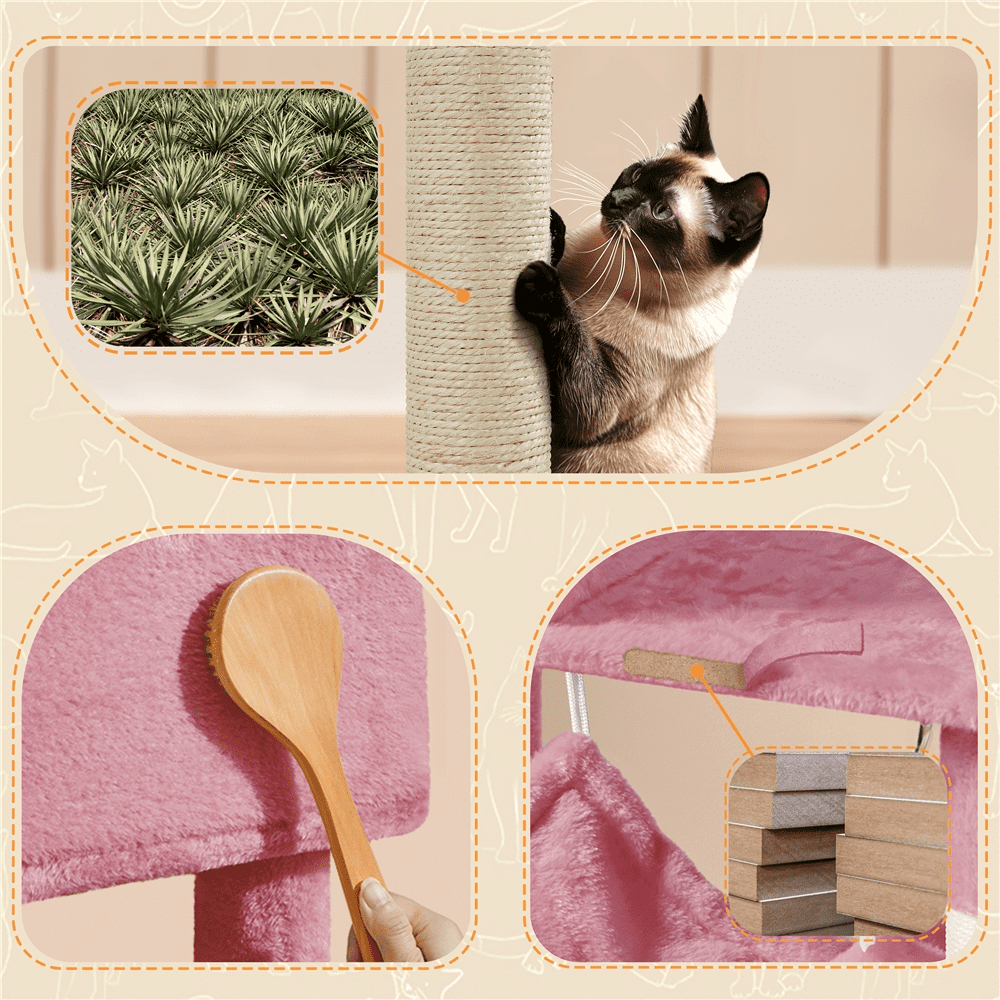 Alden Design 64.5"H Multi-level Cat Tree Tower with Condos and Perches, Pink
