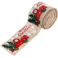 thumbnail image 1 of 2 rollos de cinta navideña con borde metálico con feliz árbol de Navidad y camión para coronas, envoltorios y decoraciones, 1 of 4