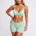 thumbnail image 2 of Afdoent Workout Sets For Women High Elastic Seamless Workout Outfit Neck Sports Bra With Shorts Comfortable Activewear Track Suits, 2 of 5
